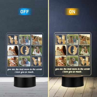 Personalized Best Mom in the World Photo Acrylic LED Lamp with UV Print – Warm LED Mother’s Day Gift